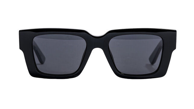 Black rectangular thick frame sunglasses with dark tinted lenses