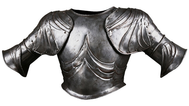 Polished steel medieval breastplate armor with shoulder pauldrons