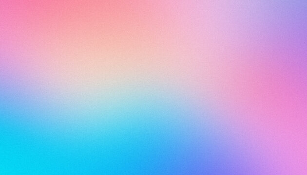 Minimalist abstract panoramic colorful gradient background with vibrant coral pink, purple, electric blue and glowing cyan transitions with grainy texture