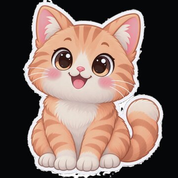 Cute orange tabby kitten kawaii sticker illustration