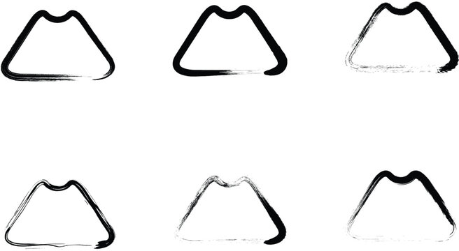 Set of hand drawn black brush stroke mountain peak frame borders isolated on white background