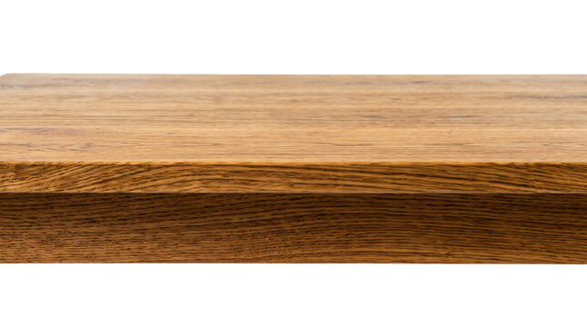 Empty rustic wooden table surface with natural oak grain texture captured from a high eye level on transparent background