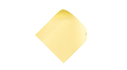 Bright yellow square adhesive paper note with a curled corner for important office reminders displayed isolated on transparent background © Hossain