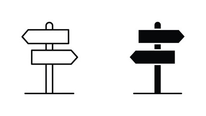 Directional signpost with two arrows vector icons in outline and solid black styles for wayfinding © ArtHive Studio