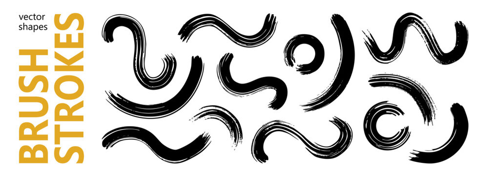 Paintbrush pattern with arc stroke with abstract Japanese line. Vector hand drawn smears with black circle and brushstroke ink marker. Paintbrush smear and texture stripe stroke