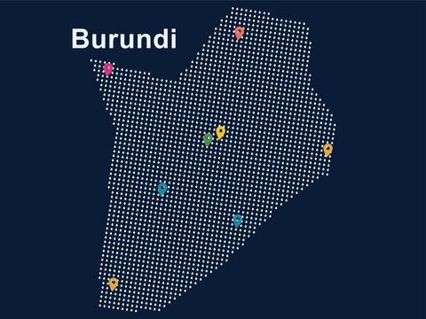 Burundi map dotted style with location markers