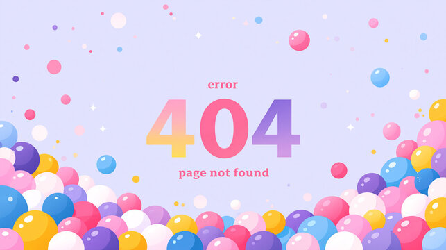 Colorful 404 error page with pastel balloons and playful design.