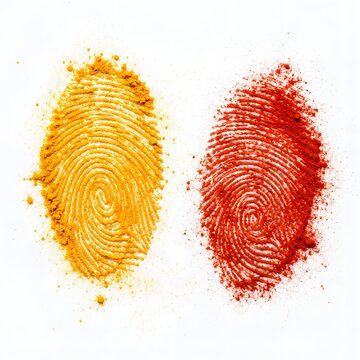 Spice Powder Fingerprints with Turmeric and Paprika on White