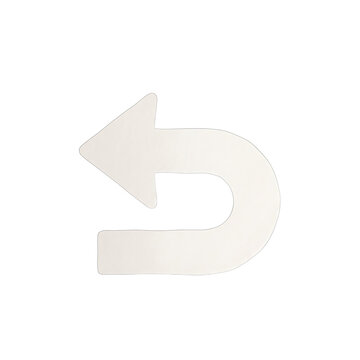 White U-turn arrow symbol indicating a reversal of direction or a wrong way during bright studio lighting Isolated on transparent background