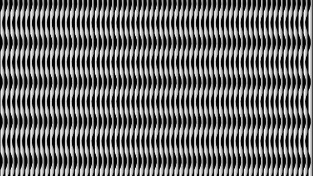 Abstract monochrome pattern with vertical wavy lines and repeating geometric shapes in a high contrast black and white digital graphic design