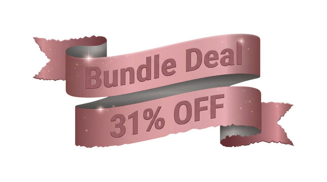3D glossy pink ribbons with torn edges and sparkle effects displaying Bundle Deal and 31% OFF text, isolated on transparent background featuring d, banners, discount, promotion, sale and offer