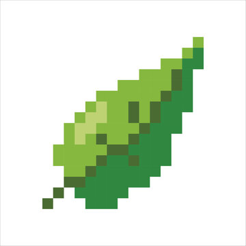 Plant leaf. Game elements. Environment for Retro 8 bit icons for old school platformer video game. Pixel art. Vector illustration isolated on white background