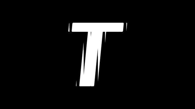White Letter T Glitch Animation on Black Background, Abstract Typography Motion Graphic