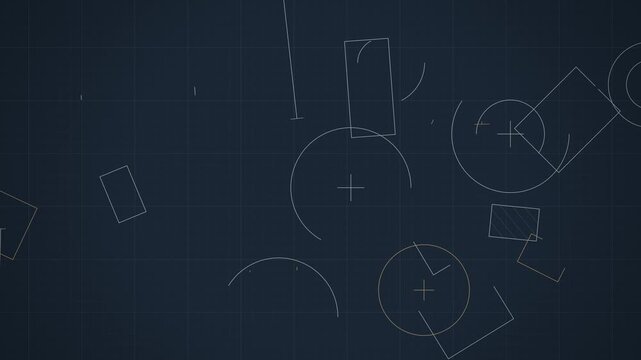 Cyan technical blueprint schematic drawing itself seamless loop