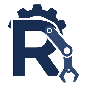 Robot arm with gear logo design symbol technology