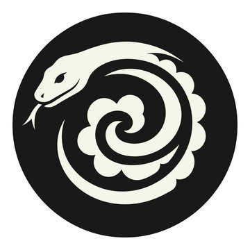 Snake coiled in circle symbol logo black and white