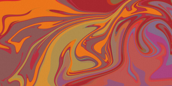 Psychedelic liquid marble background with warm orange and purple swirls