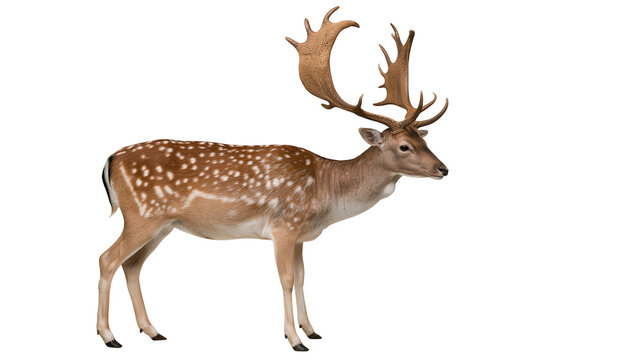 Adult fallow deer buck with large palmate antlers standing in profile