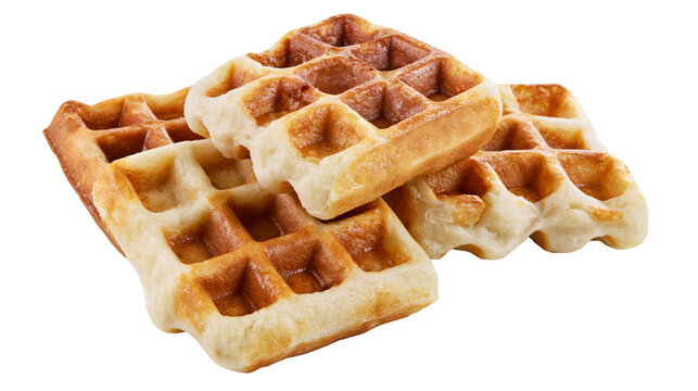 Golden brown crispy Belgian waffles with square grid pattern