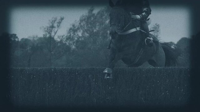 Horses Jump Fence At The Races Vintage 16mm
