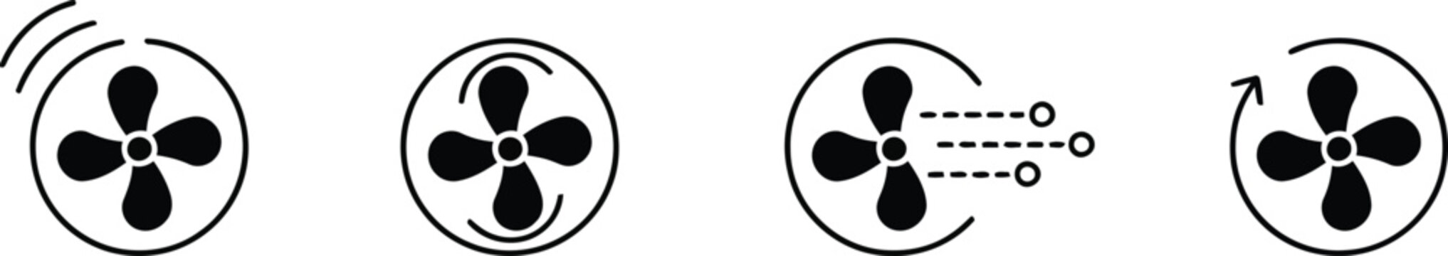 Fan ventilation vector icon set air conditioner airflow blower cooling system symbol collection