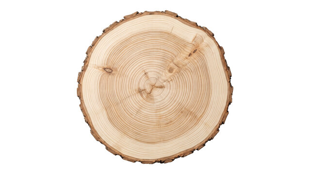 Cross section of a wooden log showing tree growth rings isolated on a white background PNG high resolution texture for natural design projects