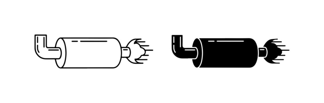 Car Exhaust Muffler Icons, Automotive Part Vector Graphics, Vehicle System Symbols