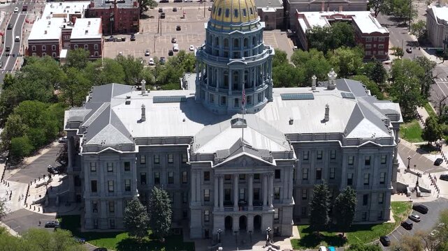 Drone Shot of Colorado State Capitol Building, Civic Center of Denver USA on Sunny Day