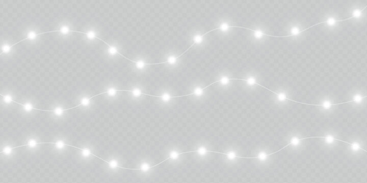 PNG Christmas LED bulbs glowing softly along a thin decorative cable. Golden illumination creates an elegant holiday atmosphere. Great for seasonal artwork