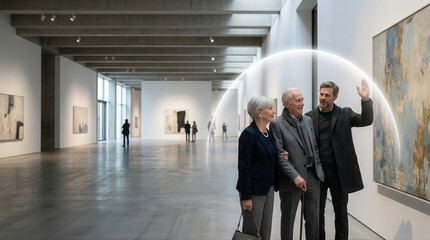 Fototapeta premium Dynamic discussion in contemporary art space discovering creative expressions collaboratively