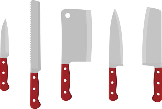 Kitchen Knife Set Illustration with Chef Knives and Meat Cleaver for Cooking and Culinary Use
