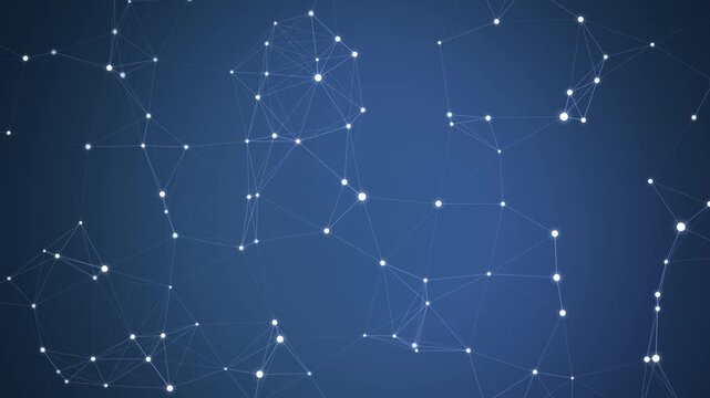 Abstract blue network of connected dots and lines on a dark background, seamless 4K loop