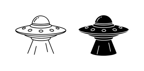 UFO Flying Saucer Icons, Alien Spaceship Vector Art, Extraterrestrial Craft Graphics © SantoAli