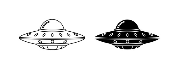 UFO Flying Saucer Icons, Alien Spaceship Vector Art, Extraterrestrial Craft Symbols © SantoAli