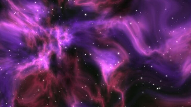 Drifting violet space nebula with dense stars drifting through deep space, Seamless 4K loop background
