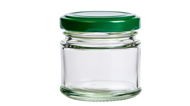 Small empty glass jar with a green metal screw lid