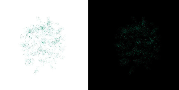 Abstract dust particle effect composed of tiny green specks created for motion graphics or digital design film overlays.
