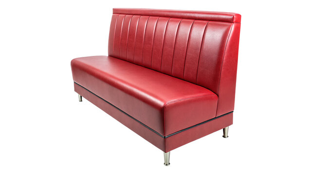 Luxury red leather diner booth sofa isolated on transparent background retro restaurant furniture element
