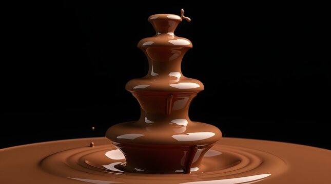 Delicious chocolate fountain cascading down tiers with flowing liquid cocoa chocolate cascade melted chocolate