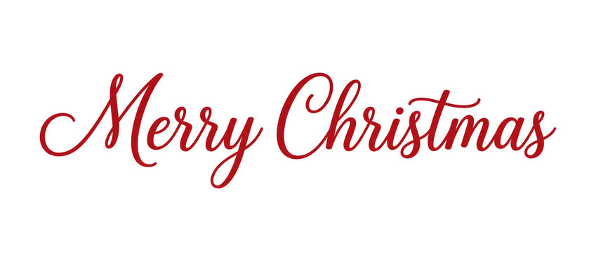 merry christmas text in elegant red calligraphy script typography isolated on white background for holiday greeting card