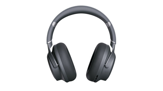 Modern dark grey wireless over-ear headphones with padded headband and ear cups