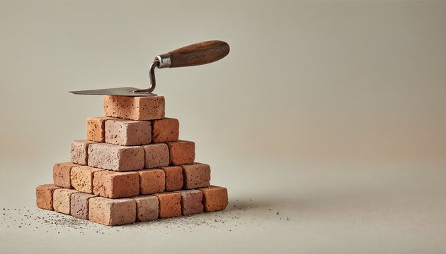 Mason's trowel resting on stacked bricks