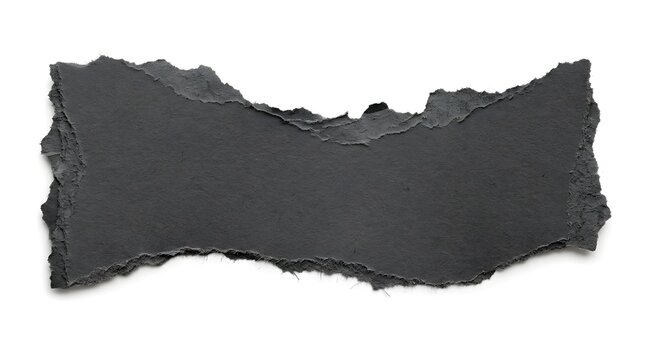 Black torn paper strip or ripped banner with ragged edges isolated on white background