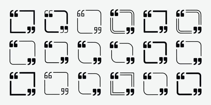 Quote frames in square, circular, rounded, and speech bubble styles for social media post template, message box, and text border vector