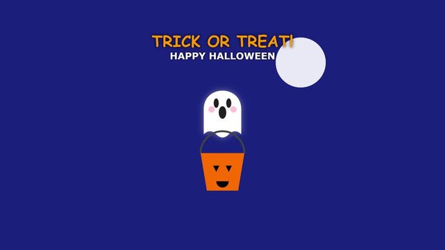 Halloween Ghost Dropping Colorful Candies into a Jackolantern Bucket