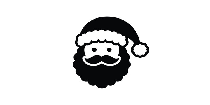 Minimalist black and white illustration of santa claus face with beard and hat