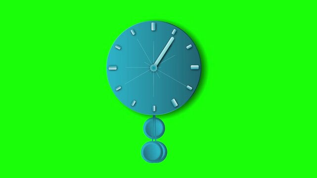 Green screen background wall clock animation or countdown hour minute and stylish blue color pendulum wall clock animation, 