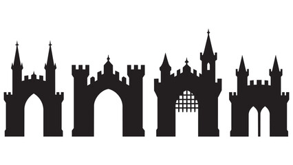 Fototapeta premium Black and white silhouette of medieval castle towers and arches