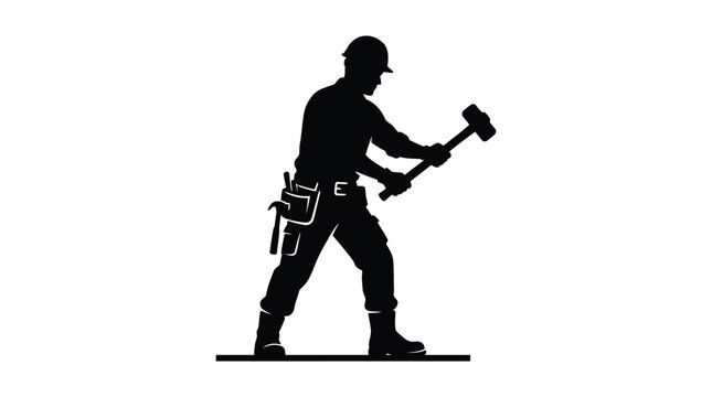 Construction worker with hammer depicted as a black silhouette