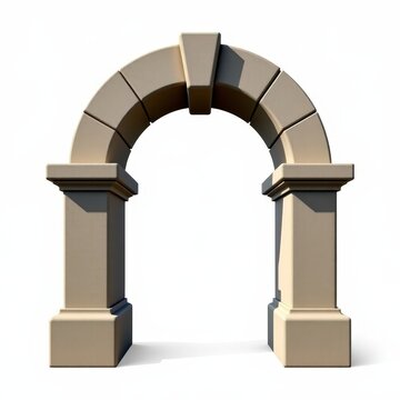 Segmental arch voussoir with keying detail, wedgeshaped stone element isolated on white for architectural design and restoration